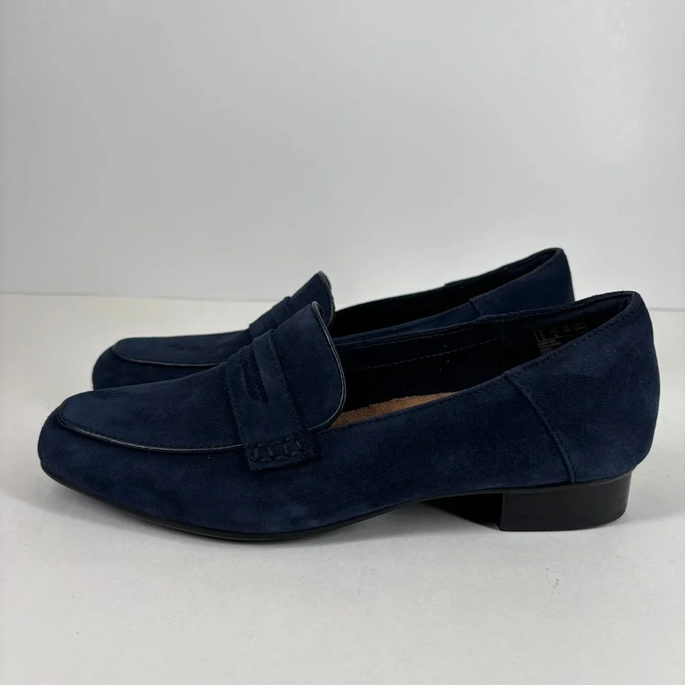 Clarks Keesha Cora Women's US 7.5M Navy Suede Comfort‎ Slip-On Penny Loafers